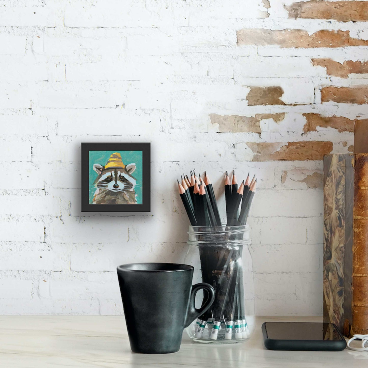 Pocket Art, Fine Art Print auf Büttenpapier im Rahmen, 10 x 10 cm, Wollmützenträger