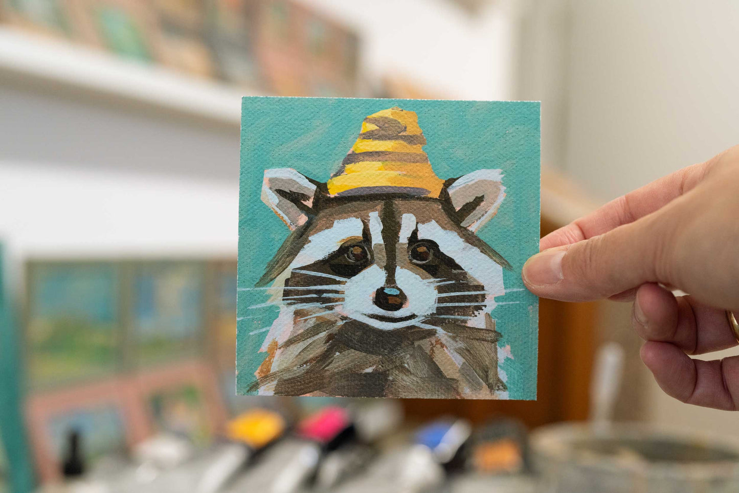 Pocket Art, Fine Art Print auf Büttenpapier im Rahmen, 10 x 10 cm, Wollmützenträger