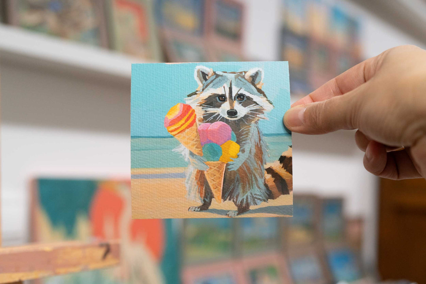 Pocket Art, Fine Art Print auf Büttenpapier im Rahmen, 10 x 10 cm, Eiscreme