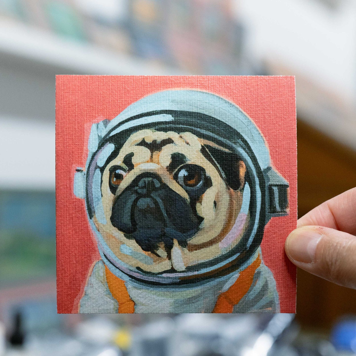 Pocket Art, Fine Art Print auf Büttenpapier im Rahmen, 10 x 10 cm, Space Hero