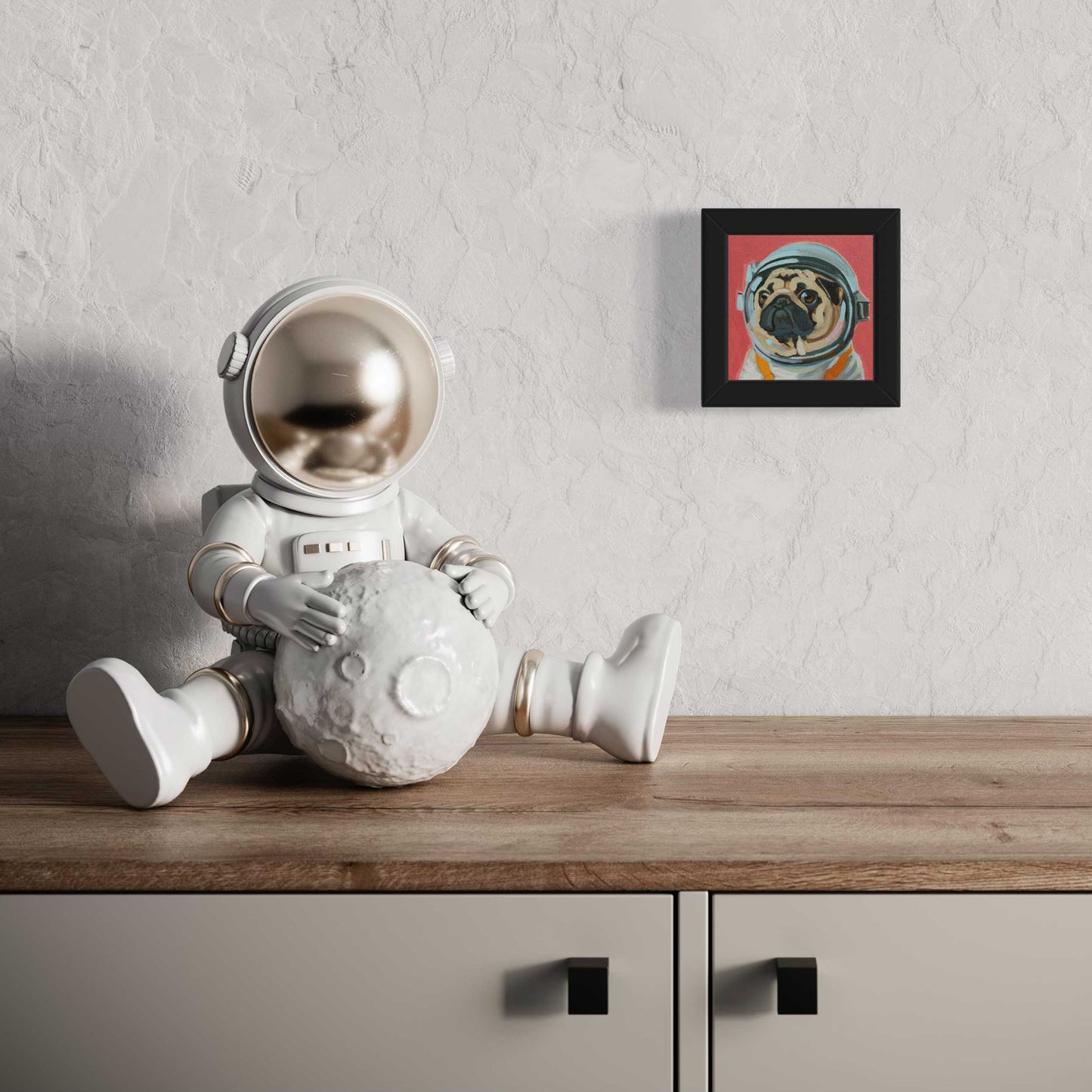 Pocket Art, Fine Art Print auf Büttenpapier im Rahmen, 10 x 10 cm, Space Hero