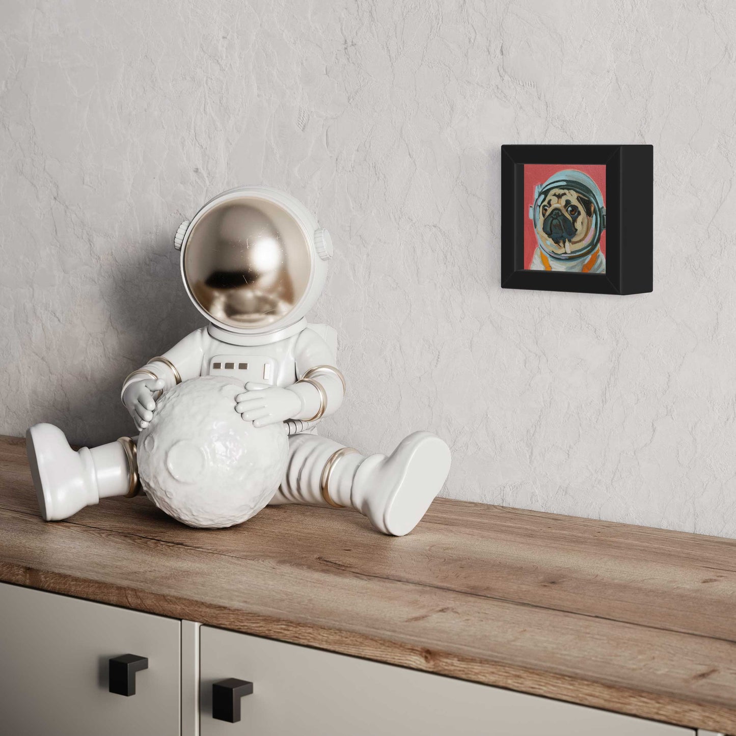 Pocket Art, Fine Art Print auf Büttenpapier im Rahmen, 10 x 10 cm, Space Hero