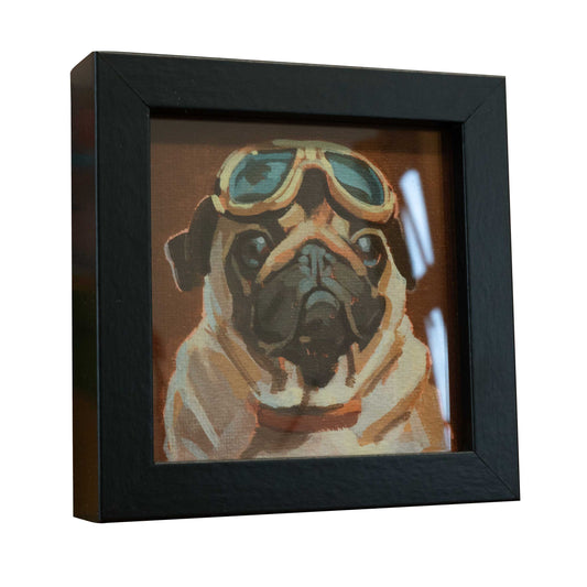 Pocket Art, Fine Art Print auf Büttenpapier im Rahmen, 10 x 10 cm, Fashion Mops 1