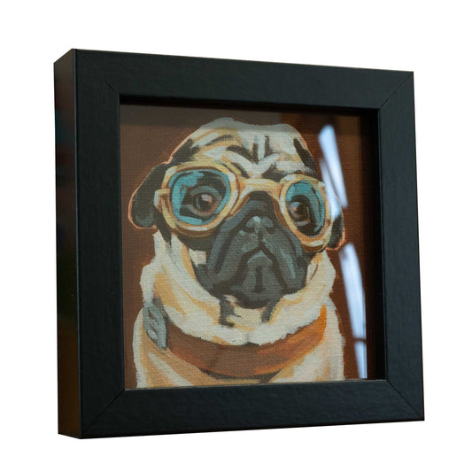 Pocket Art, Fine Art Print auf Büttenpapier im Rahmen, 10 x 10 cm, Fashion Mops 2