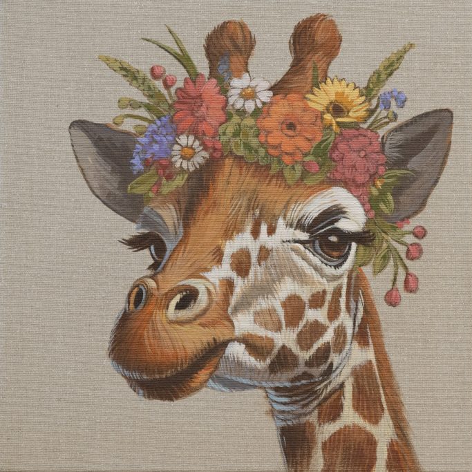 Blumenkind Giraffe Giraffe mit Blumenkranz.